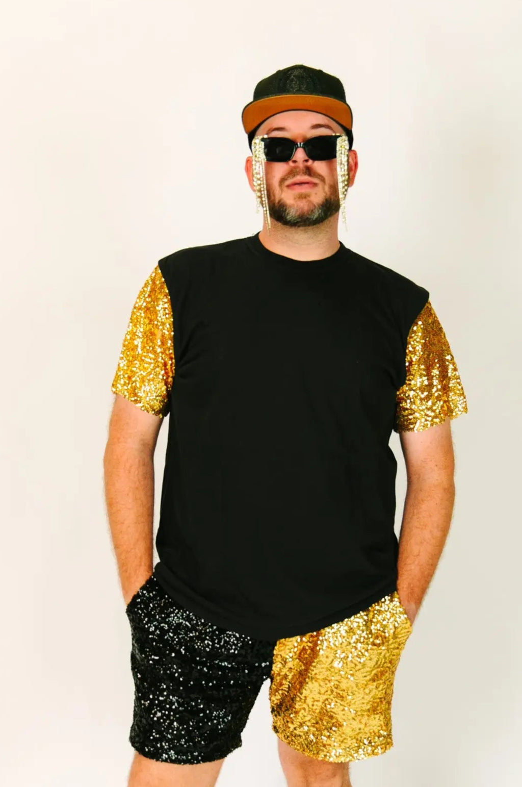 Black Tee With Gold Sequin Party Tee – fringe co display picture 2