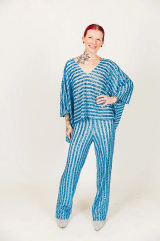 Blue Stripe Sequin Pants - Fringe+Co