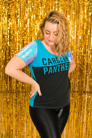 Carolina Panthers Blue Sequin Sleeve Party Tee - Fringe+Co