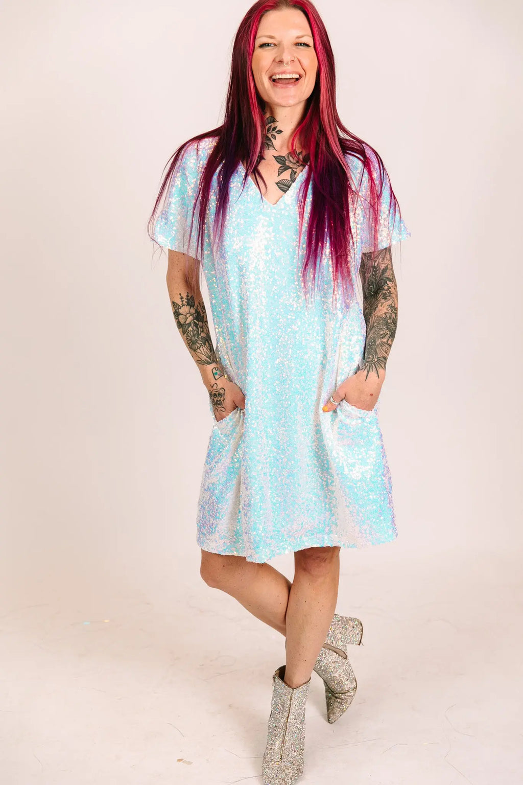 Iridescent Sequin V-Neck Dress fringe co Iridescent Sequin V-Neck Dress fringe co