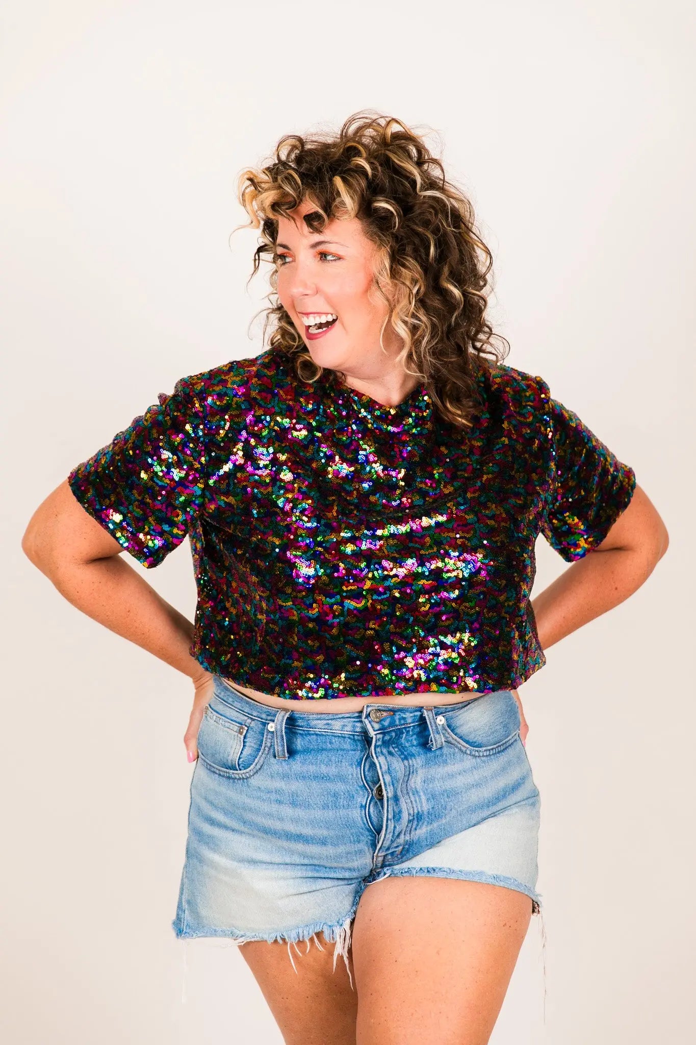 Rainbow sales sequin blouse