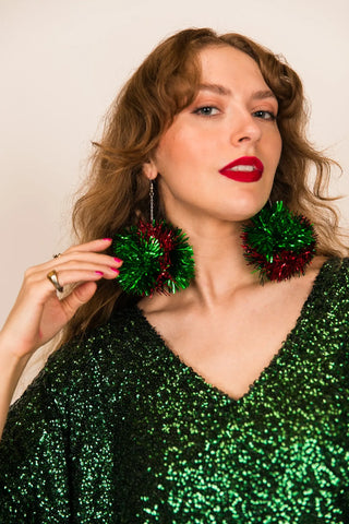 Red and Green Pom Pom Earrings - Fringe+Co