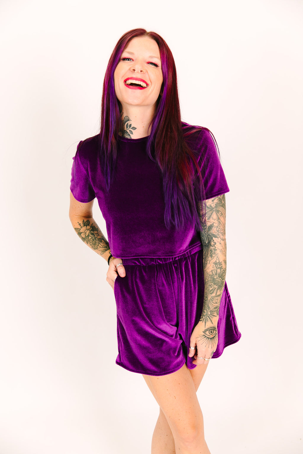 fitted lace wedding dress Purple Velvet Baddie Shorts – fringe co