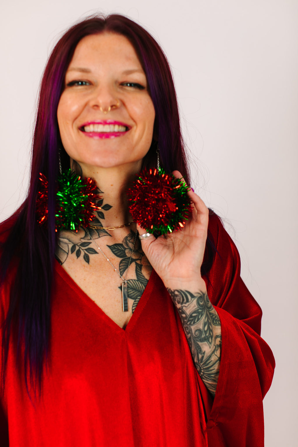 Red and Green Pom Pom Earrings – fringe co