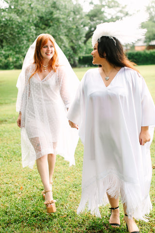 White Polka Dot Sheer Mid Caftan