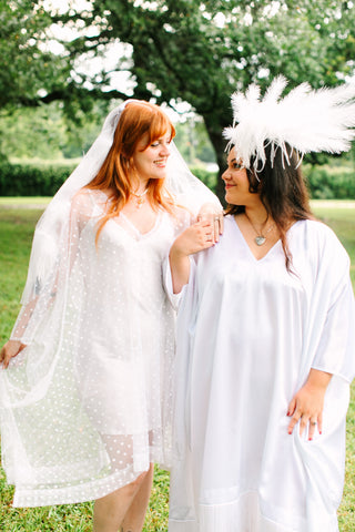 White Polka Dot Sheer Mid Caftan