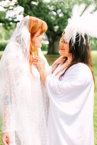 White Satin Mid Caftan w/Fringe