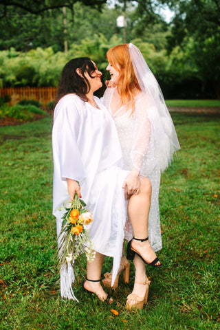 White Satin Mid Caftan w/Fringe