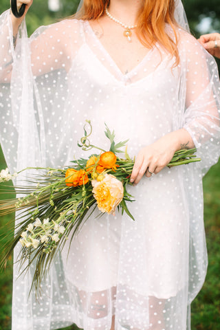 White Polka Dot Sheer Mid Caftan