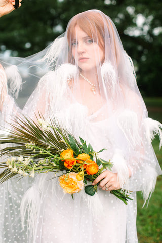 White Tulle White Feather Veil