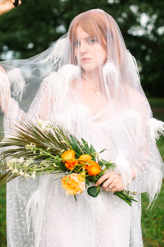 White Tulle White Feather Veil