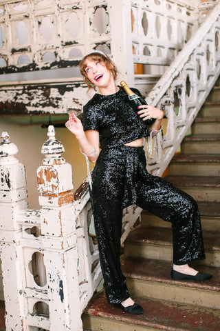 Black High Waisted Sequin Party Pants