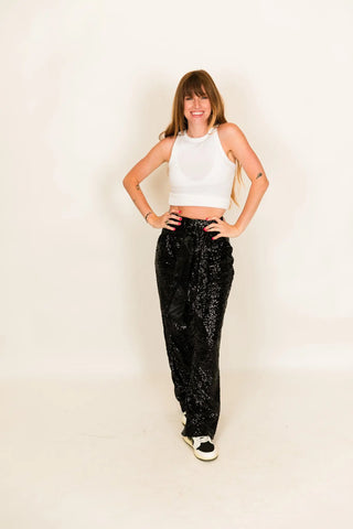 Black High Waisted Sequin Party Pants - Fringe+Co