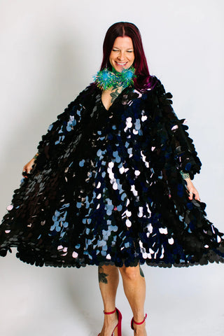 Black Holographic Jumbo Paillette Mid Caftan - Fringe+Co