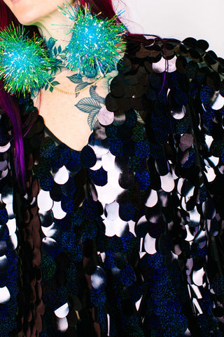 Black Holographic Jumbo Paillette Mid Caftan - Fringe+Co