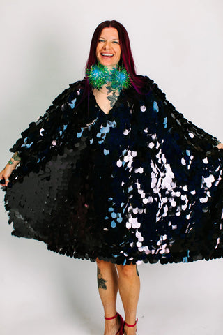 Black Holographic Jumbo Paillette Mid Caftan - Fringe+Co