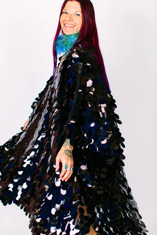 Black Holographic Jumbo Paillette Mid Caftan - Fringe+Co