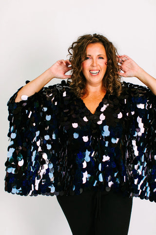 Black Holographic Paillette Jumbo Tunic - Fringe+Co