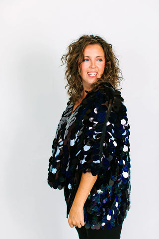Black Holographic Paillette Jumbo Tunic - Fringe+Co