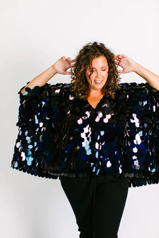 Black Holographic Paillette Jumbo Tunic - Fringe+Co