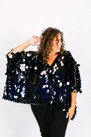 Black Holographic Paillette Jumbo Tunic - Fringe+Co