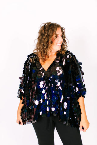 Black Holographic Paillette Jumbo Tunic - Fringe+Co