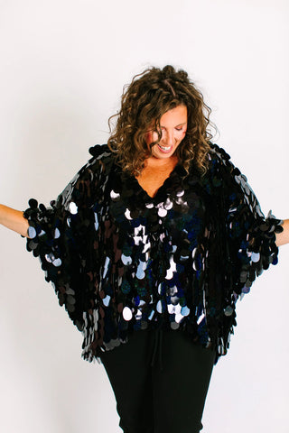Black Holographic Paillette Jumbo Tunic - Fringe+Co