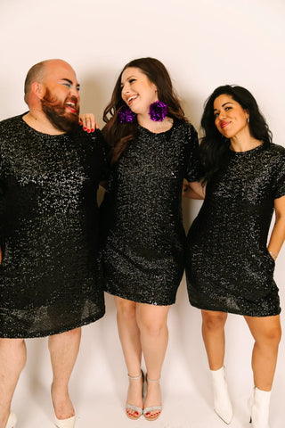 Black Sequin Crew Neck T-shirt Dress fringe co Black Sequin Crew Neck T-shirt Dress fringe co