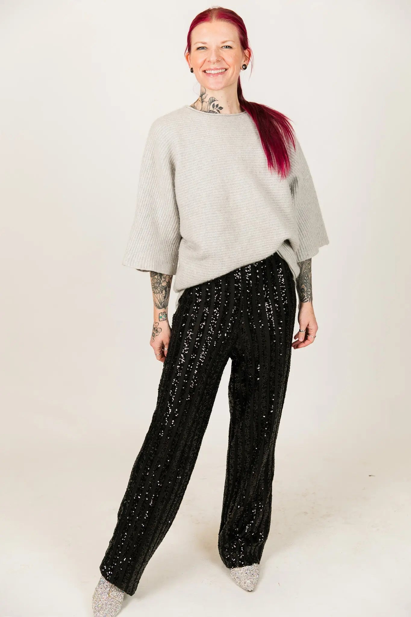 Black Sequin Stripe Pants