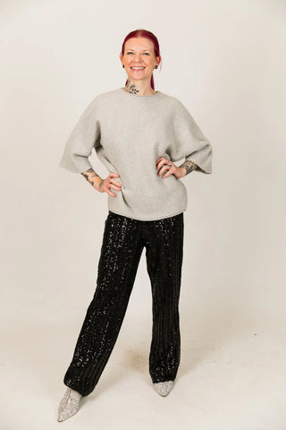 Black Sequin Stripe Pants - Fringe+Co