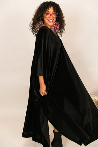 Black Velvet Long Caftan - Fringe+Co