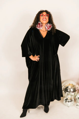 Black Velvet Long Caftan - Fringe+Co