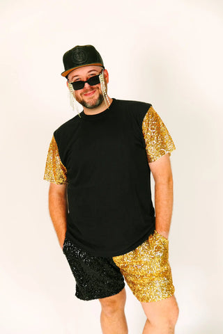 Black & Gold Daddy Sequin Shorts - Fringe+Co