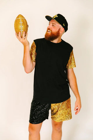 Black & Gold Daddy Sequin Shorts - Fringe+Co