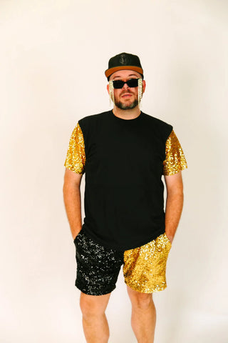 Black & Gold Daddy Sequin Shorts - Fringe+Co