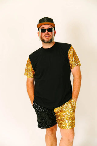 Black & Gold Daddy Sequin Shorts - Fringe+Co