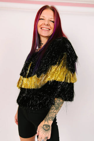 Black & Gold Tinsel Jacket - Fringe+Co