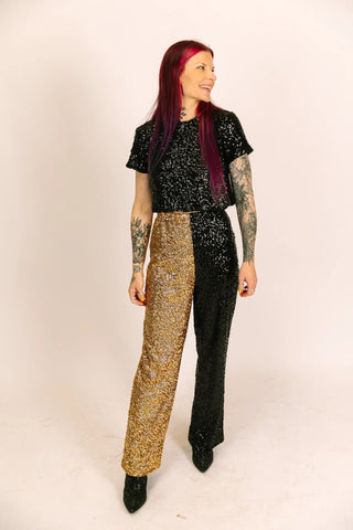 Black and Gold High Waisted Sequin Pants - Fringe+Co