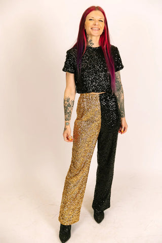Black and Gold High Waisted Sequin Pants - Fringe+Co