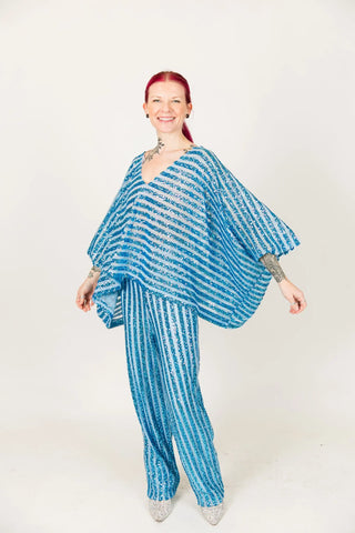 Blue Sequin Stripe Tunic - Fringe+Co
