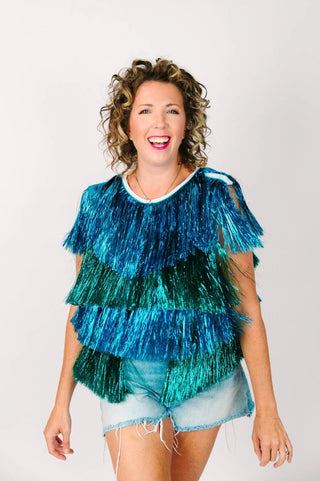 Blue & Teal Tinsel Vest - Fringe+Co