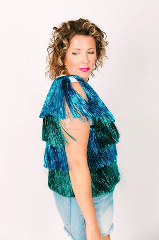 Blue & Teal Tinsel Vest - Fringe+Co