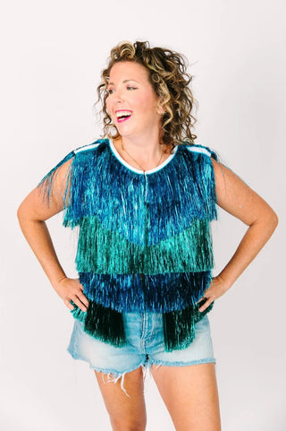 Blue & Teal Tinsel Vest - Fringe+Co