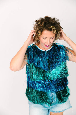 Blue & Teal Tinsel Vest - Fringe+Co