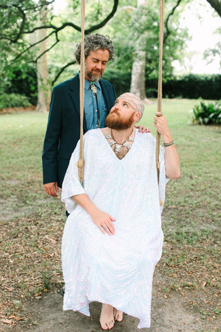 Iridescent Stripe Embroidered Sequin Long Caftan - Satin Lined