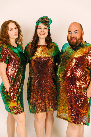 Copper Iridescent Sequin Crew Neck T-Shirt Dress - Fringe+Co