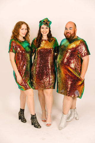 Copper Iridescent Sequin Crew Neck T-Shirt Dress - Fringe+Co