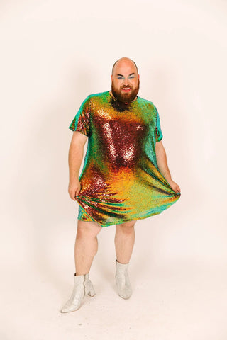 Copper Iridescent Sequin Crew Neck T-Shirt Dress