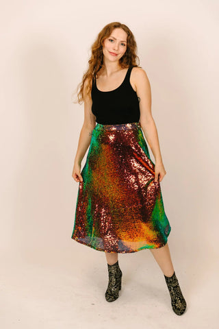 Copper Iridescent Sequin Skirt - Fringe+Co