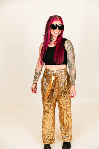 Gold High Waisted Sequin Party Pant - Fringe+Co